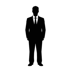 Full Length Black Silhouette of a Man in a Business Suit and Tie on White Background