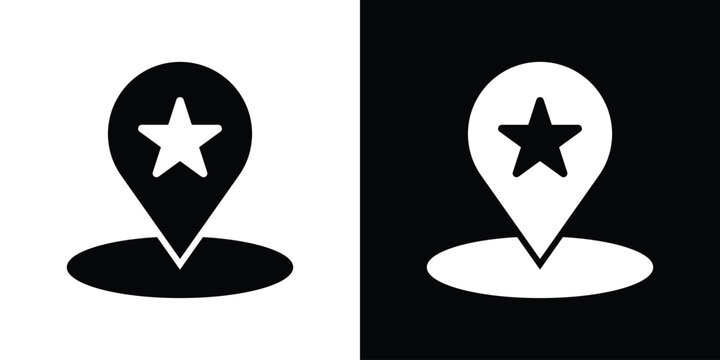 Sleek map pointer icon featuring a star symbol inside. Used for marking favorite places, saved locations, top-rated destinations, and personalized travel points of interest.