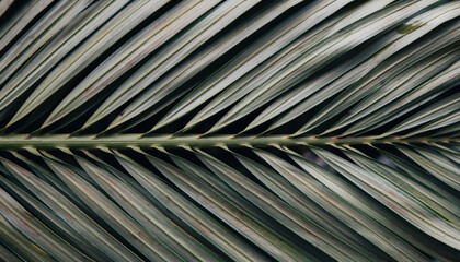 Obraz premium Close-up view of a palm frond's intricate details and texture from a directly overhead perspective