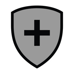 Fototapeta premium Minimalist shield emblem featuring a bold central cross symbol for corporate logos religious iconography or heraldic designs in sleek monochrome gray and black tones