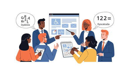 Diverse team discussing accessibility features for inclusive design
