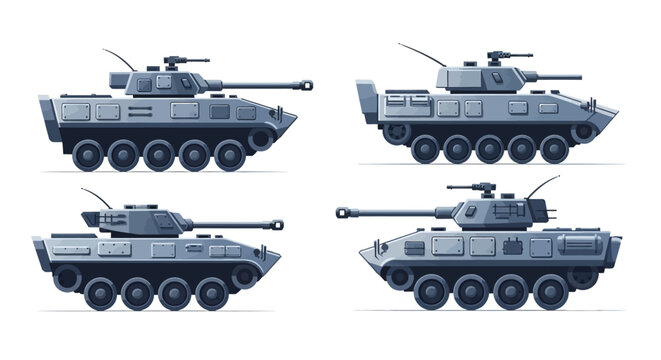 Military Tanks in Various Positions.