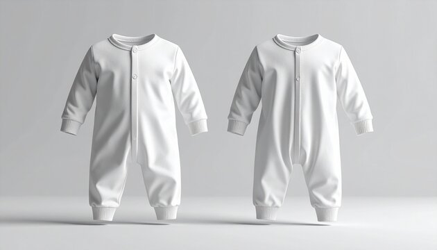White Baby Sleepsuits with Zipper Front.