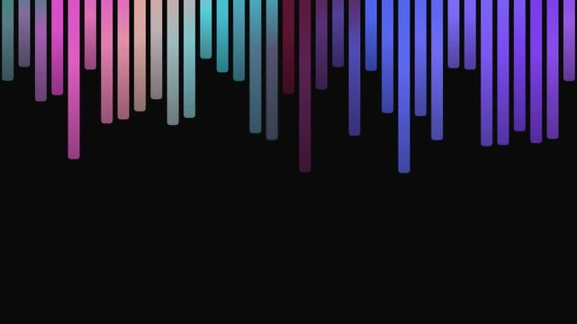 This vector illustration features an abstract rainbow barcode pattern with colorful lines and light shapes on a black backdrop for a modern business art wallpaper design