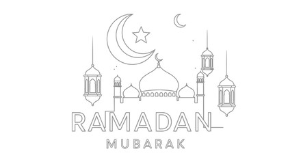 Obraz premium Ramadan mubarak greeting with crescent moons a star and a mosque illustration