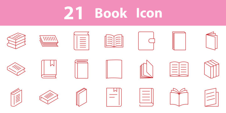 Book and open textbook icon set. Linear book icon set with paper pages outline vector illustration. eps 10