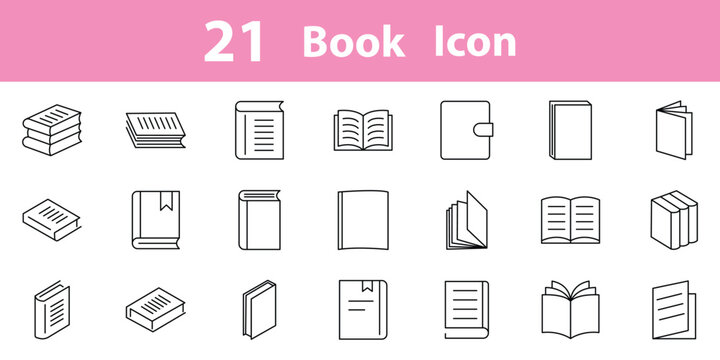 Book and open textbook icon set. Linear book icon set with paper pages outline vector illustration. eps 10