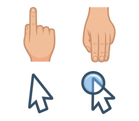 Obraz premium Collection of hand and cursor icons for various interactive digital actions and navigation