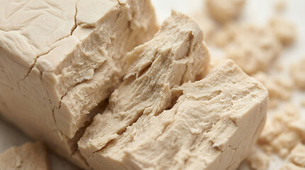 macro shot Fresh compressed yeast block, wet yeast close up