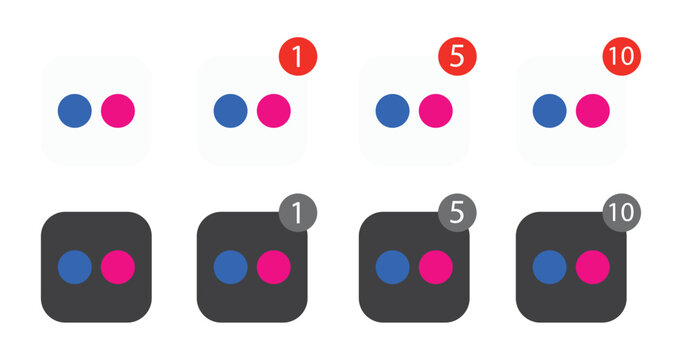 Flickr App Logo with Notification Badges on Transparent Background, Editorial Use Only