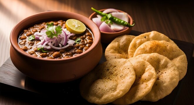 Authentic chole bhature rustic presentation