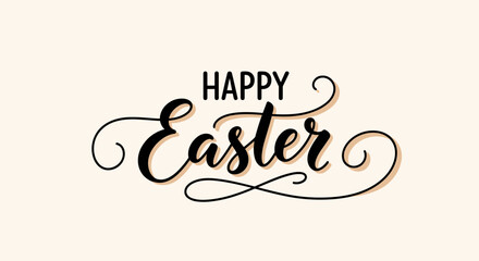A decorative 'Happy Easter' greeting in elegant calligraphy style on a light background, ideal for holiday cards and invitations