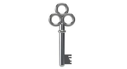 Shiny metallic three ring skeleton key isolated on black