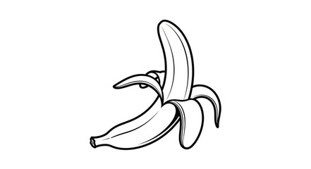 Peeled banana illustration showcasing the fruits edible flesh and skin details in a simple drawing. © ganis