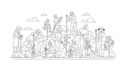 Obraz premium Group of people standing together in a detailed illustration of a gathering.