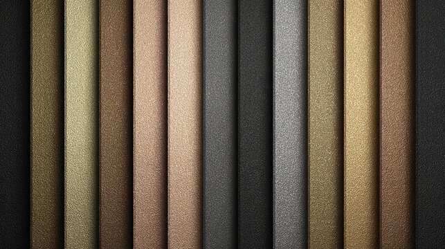 Vertical fabric swatches in various earth tones and neutral colors displayed side by side