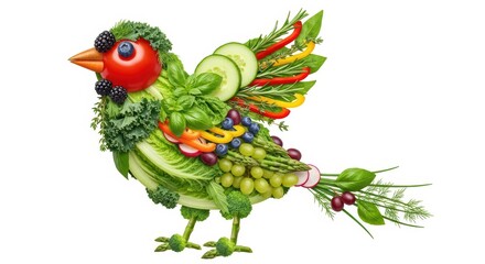 Creative bird made of fresh vegetables and fruits