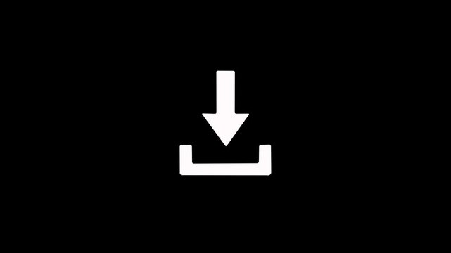 Download button icon. Animation of download icon arrow on black background. Arrow down symbol for upload and download animation