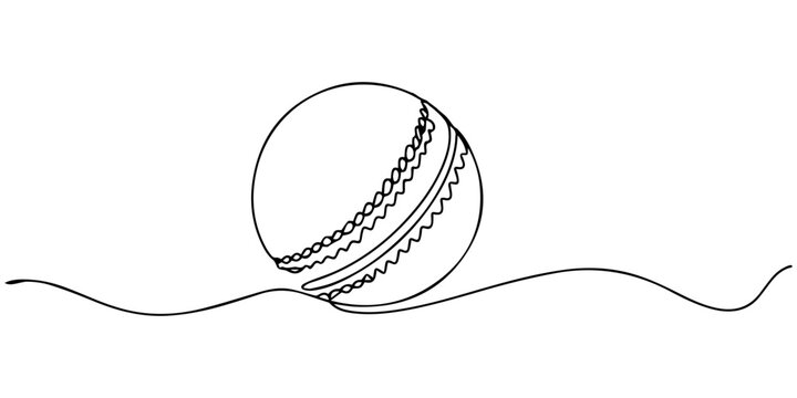cricket ball continuous one line drawing, Cricket Ball One Line Drawing: Continuous Hand Drawn Sport Theme Object. professional cricket bat continuous single one line drawing art vector design, Single