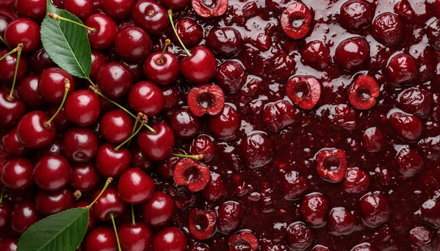 Pitted cherries and cherry jam texture