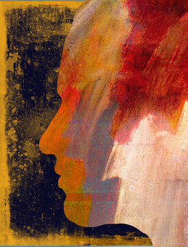 Man&rsquo;s profile in distressed abstract