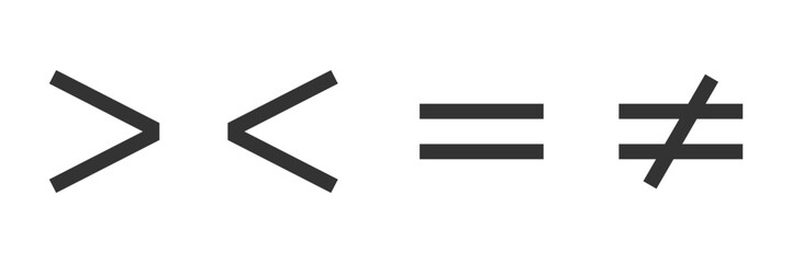 Mathematics Inequality Symbols. Formula for use Greater than, less than and equal icon set