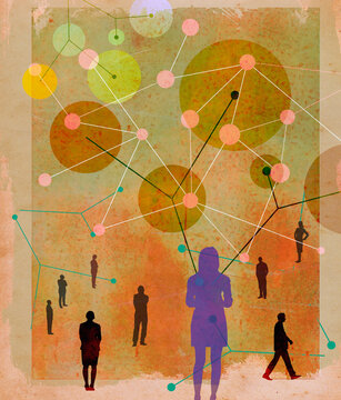 Businesswoman connected to people in network