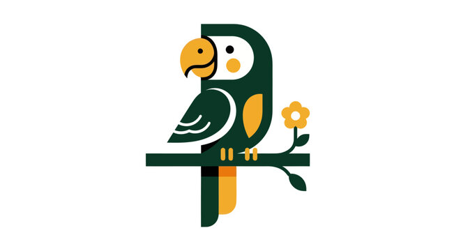 Stylized parrot illustration nature and wildlife vector design on white
