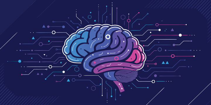 Artificial intelligence and machine learning concept with human brain neural network and digital lines symbolizing data processing and innovation