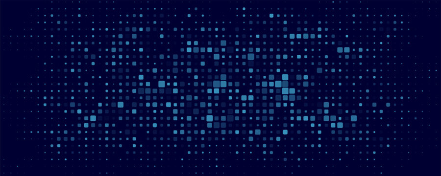 Glowing digital blue pixels for FinTech or Technology background. Abstract backdrop of glittering dots for scientific online webinar, blockchain or big data concept. Vector illustration.