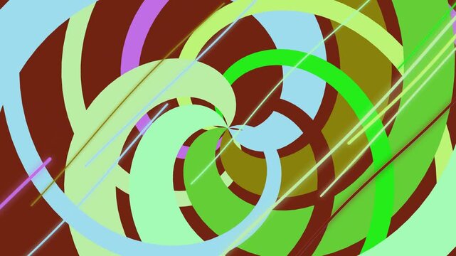 An abstract colorful background featuring a geometric pattern of rainbow circles and spiral swirls creates a vibrant vector illustration texture with a round target concept