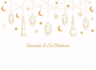 Ramadan Eid Mubarak Decorative Hanging Lanterns Crescent Moons Stars Festive Gold