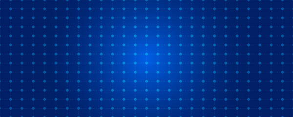 Blue glowing dot grid background. Dotted tech square network backdrop. Abstract checkered dashboard pattern for science, technology, business, healthcare, medicine design template. Vector wallpaper