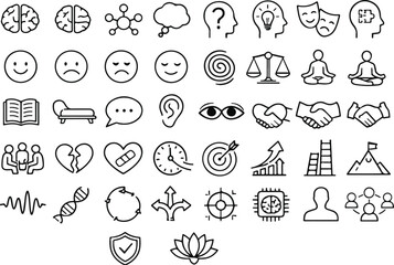 Fototapeta premium Mental Health and Psychology Line Icons Set - Therapy and Emotional Wellness Symbols