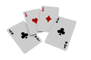 Obraz premium Four playing cards are displayed showing aces of hearts diamonds clubs and spades.