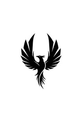 Obraz premium Black phoenix silhouette with spread wings against a clean white backdrop