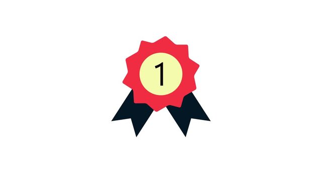 Red and black rosette badge with number one