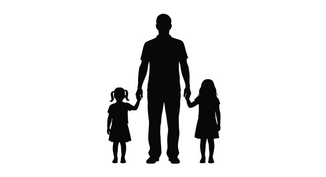 Father walking with two daughters a striking family silhouette