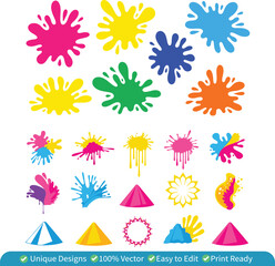 Obraz premium Holi Color Splash Vector Set – Gulal Powder, Paint Splatter & Festival of Colors Design Elements Collection