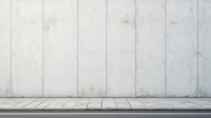 Obraz premium City street with long concrete wall covered in white plaster featuring copy space and mockup 
