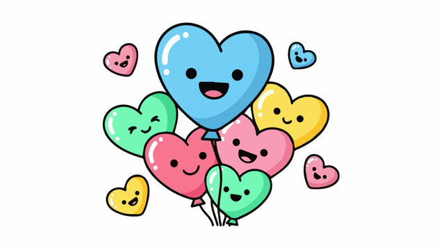 Cute cartoon flat vector illustration of Valentine heart balloons