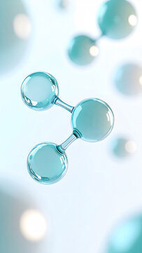 美容成分をイメージした水色の分子構造イメージ スキンケア成分・先端科学・バイオテクノロジー背景 3Dレンダリング Blue molecular structure inspired cosmetic ingredient skincare science biotechnology research background 3D render