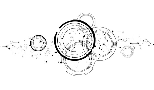 Futuristic abstract circular technology vector with glowing network rings and digital nodes