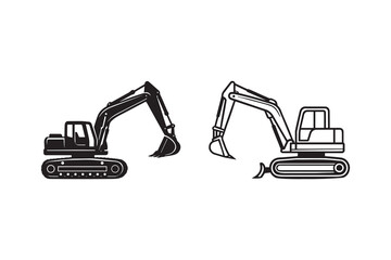 Excavator silhouette on white background