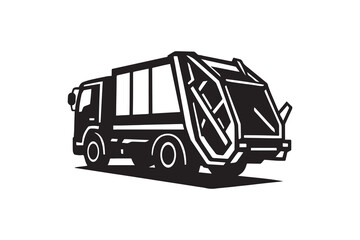 Garbage truck silhouette on white background