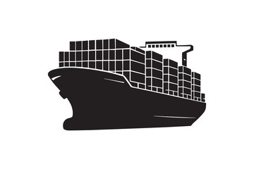 Container cargo ship silhouette on white background