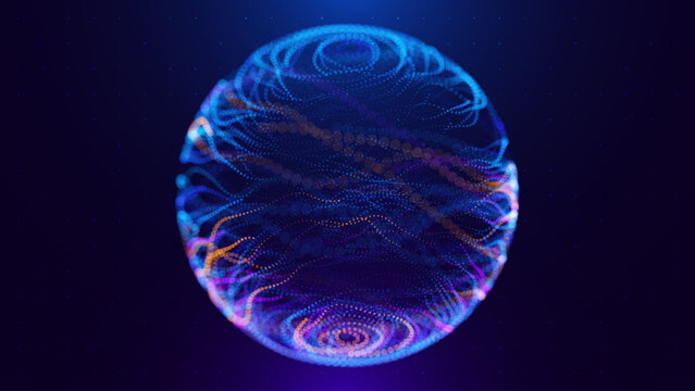 Bio Cell Abstract Sphere Scientific Research Background with Microscopic Cellular Forms and Data Metrics. Biotechnology, Medicine, and Nanoscience Technology Concept. Vector Illustration.
