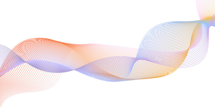 abstract colorful wave pattern with flowing translucent lines in gradient hues of orange, purple, blue, and yellow
