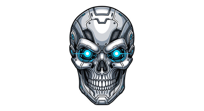 Futuristic Cyborg Skull with Glowing Eyes.