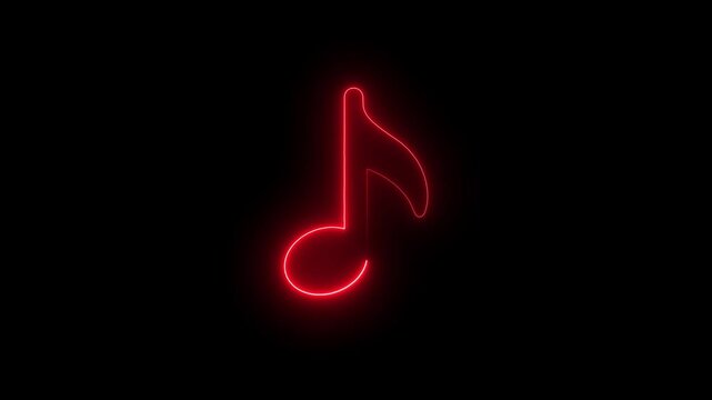Neon music icon animation. neon glowing single musical note icon motion graphics ...